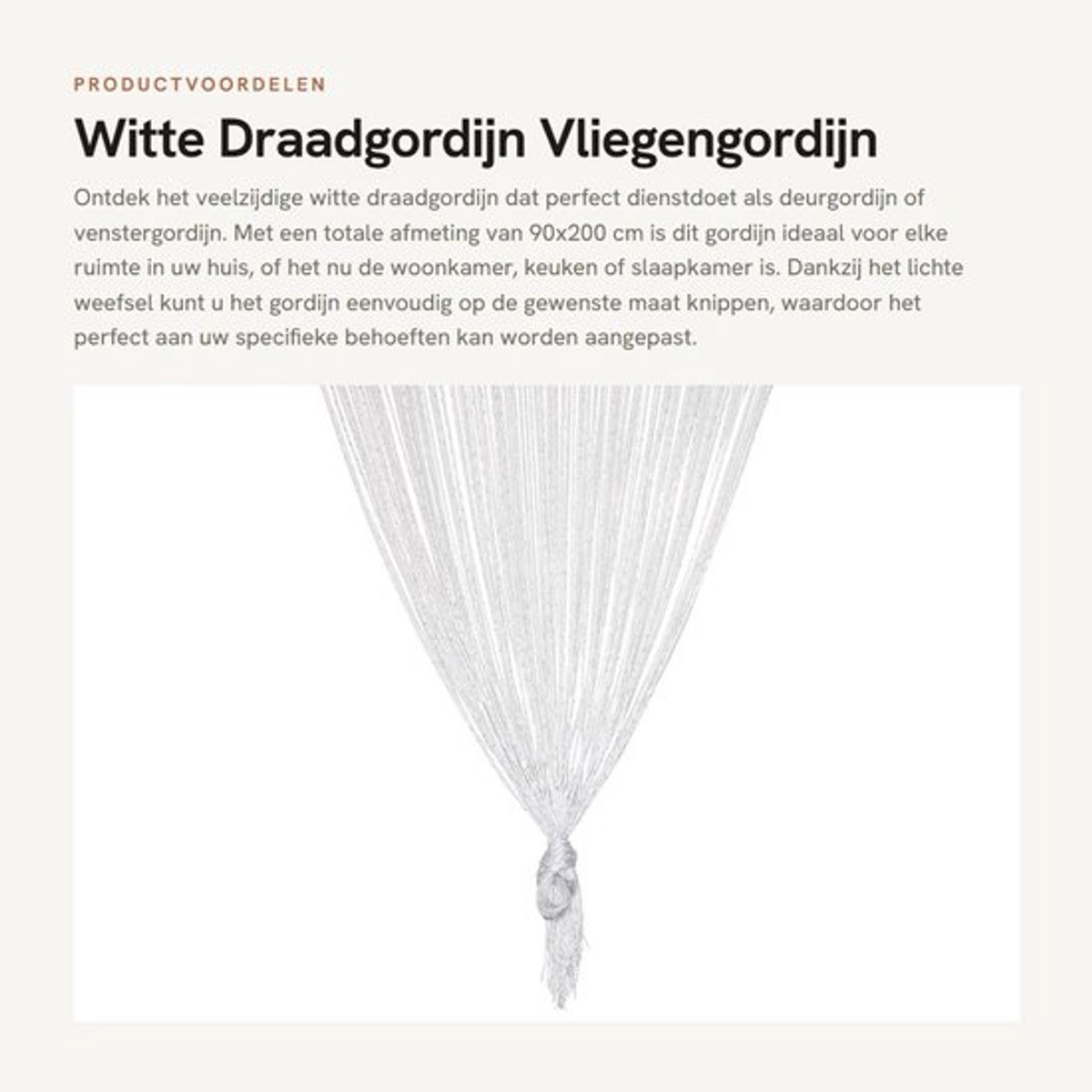 Draadgordijn Aanpasbaar - Vliegengordijn - Deurgordijn - Venstergordijn - Ruimteverdeler - Totale afmeting 90x200 cm - Gordijn