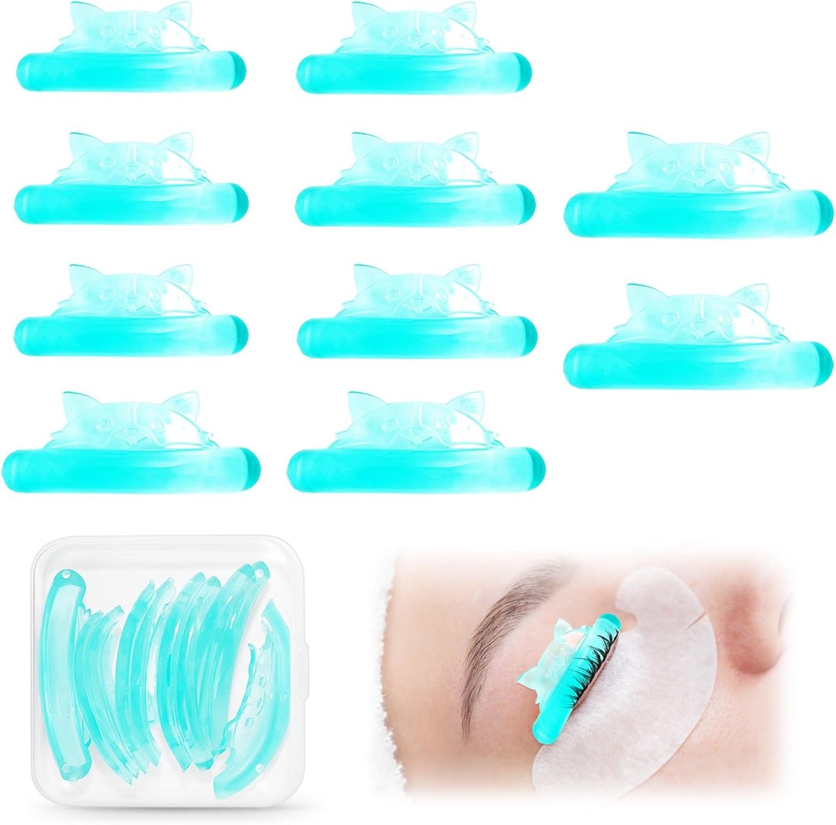 SnelShoppen - 10 Adhesive Eyelash Lift Pads - Reusable Silicone Eyelash Lift Set - XS/S/M/L/XL - Geschikt voor Alle Oogvormen - Groene Cat Shape - Hom