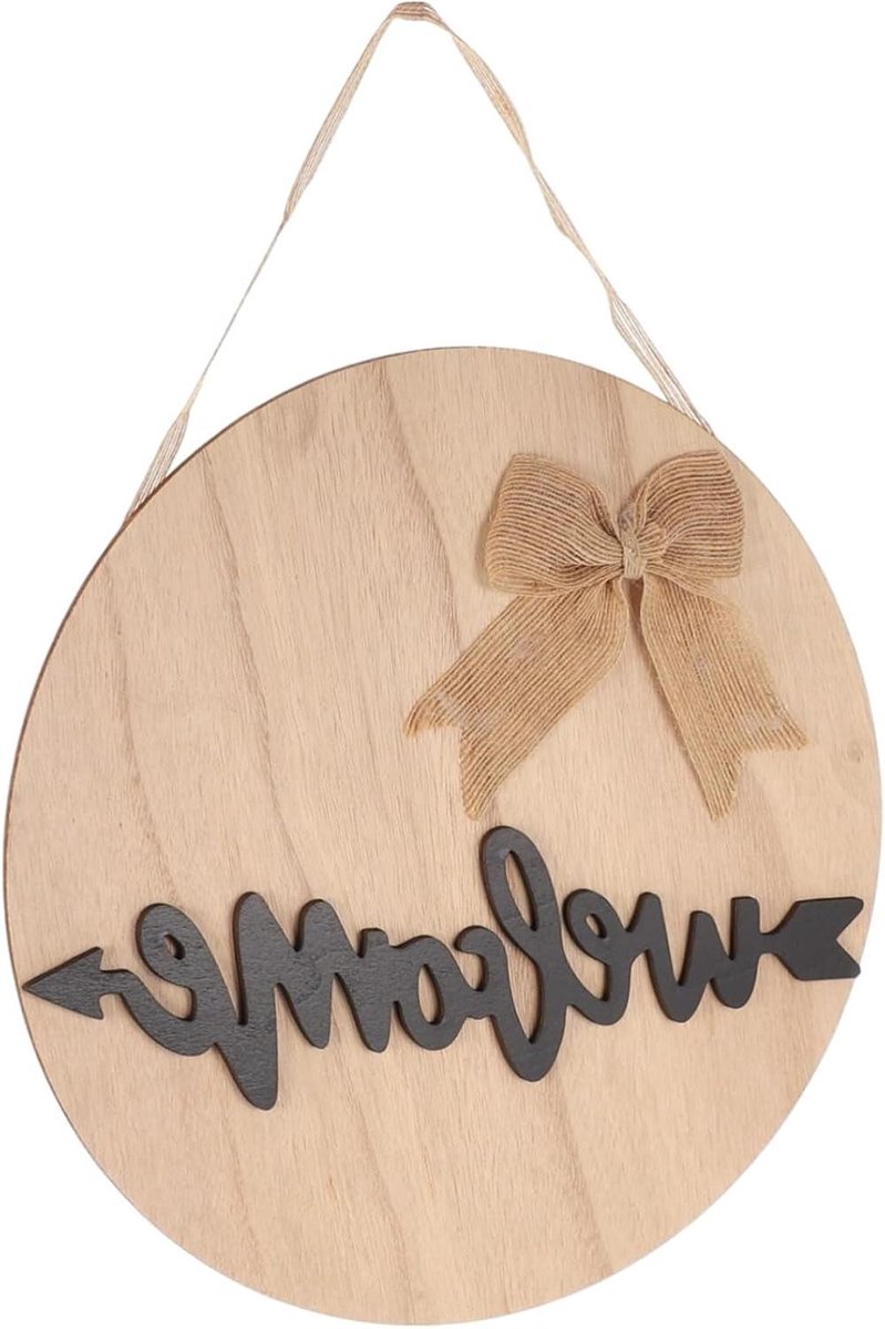 Houten Welkom Bord - Deurdecoratie Huis - Entree Aankleden - Stijlvol Ontwerp - 30CM Rond - Houtkleur