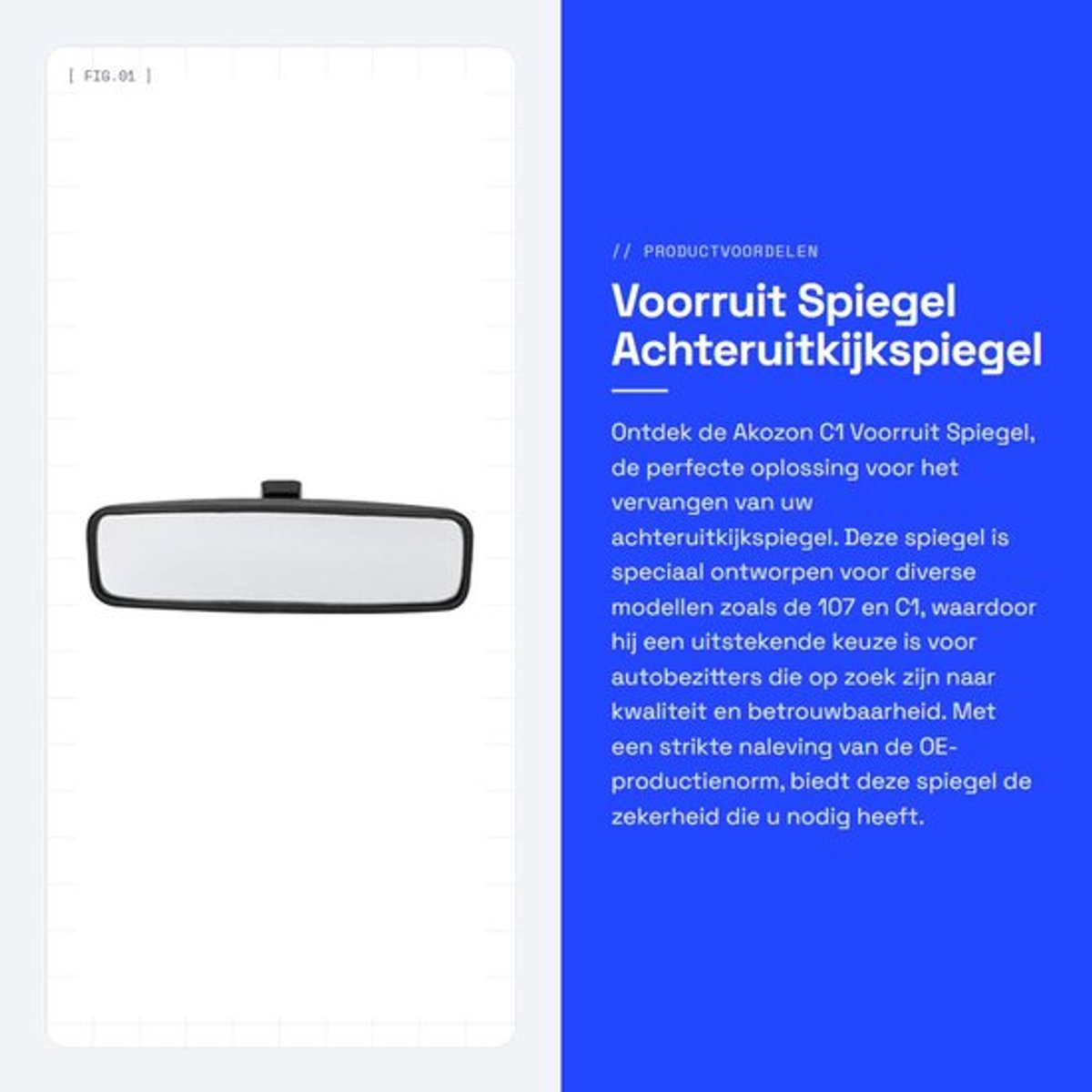 Achteruitkijkspiegel Vervangbaar - Binnenspiegel - ABS Materiaal - Eenvoudige Installatie - OE-Nummer 814842 - Veilig Achteruitrijden