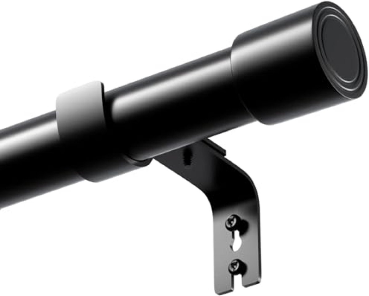 Huis Geluk Gordijnroede Telescopisch Zwart 62-135 cm - Zwaar Belastbaar met Kap Eindstukken - Gordijnroede met Ringen voor Slaapkamer, Woonkamer, Buiten
