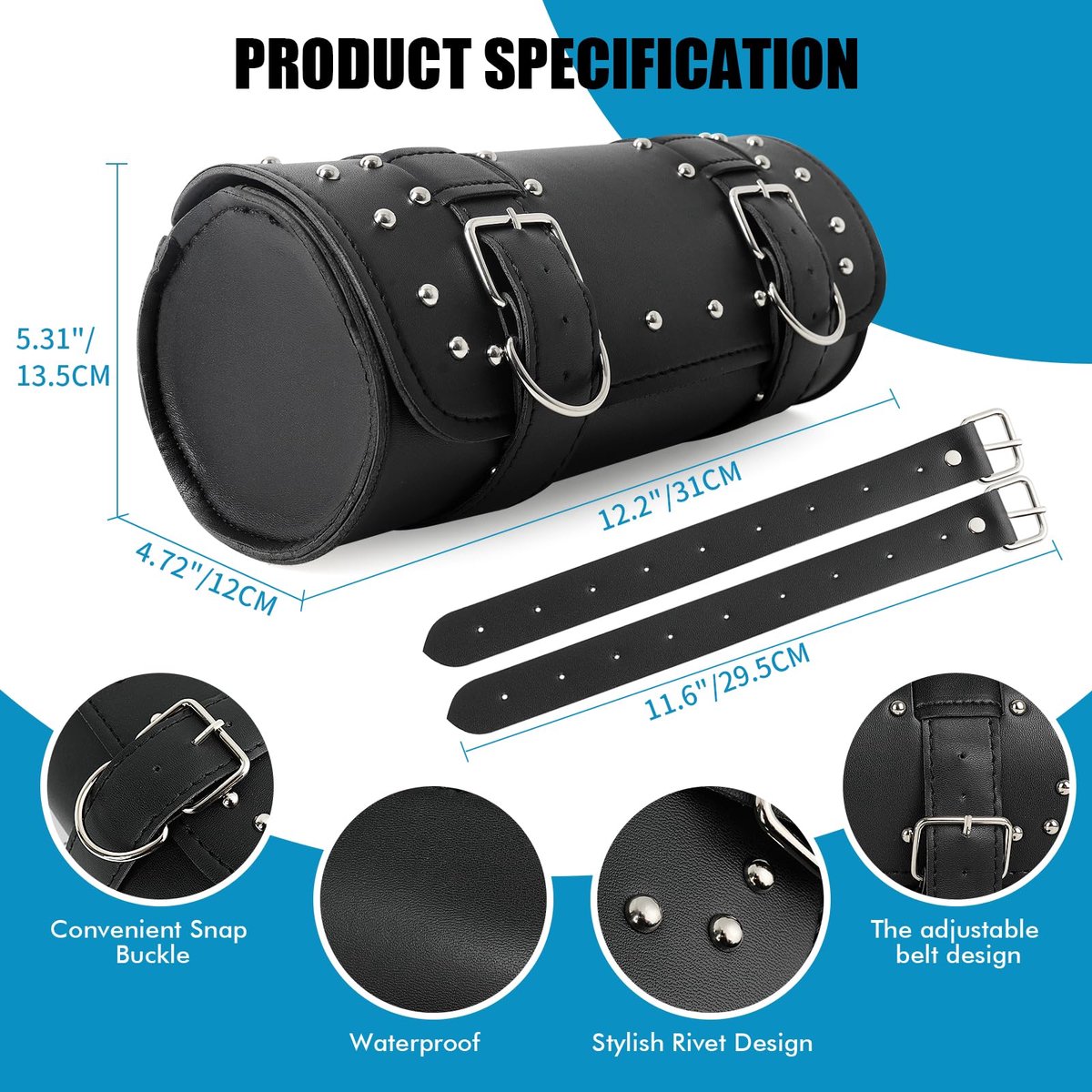 SnelShoppen - DREAMIZER Zadeltas, Retro PU-lederen Gereedschapstas, Zwarte Stuurtas, Universele Bagagerol voor Motorfiets, Bobber, Cruiser, Chopper