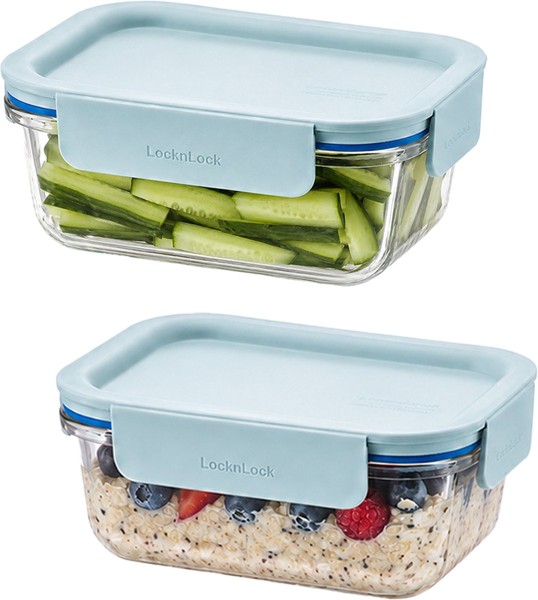 Lock&Lock Glazen Vershoudbakjes - Meal prep bakjes glas - Ovenschaaltjes met deksel - 380 ml - Mint deksel - Luchtdicht - BPA vrij - PFAS vrij - Airfryer bakjes - Bewaarbakjes - Vershoudbakjes glas - 1 persoons ovenschaal - Set van 2 stuks