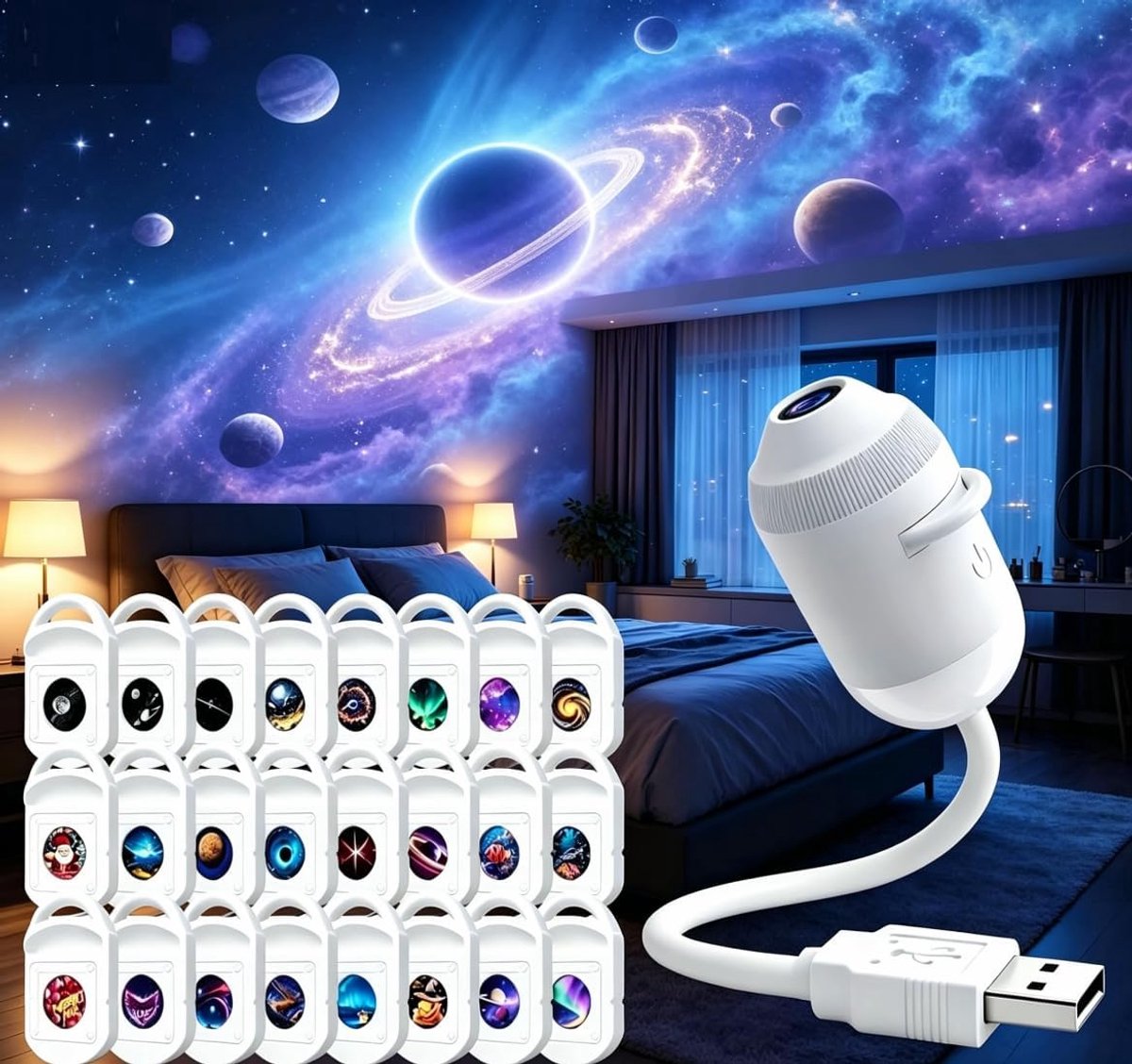 5D Holografische Nachtlichtprojector, Plug-and-Play, 360° verstelbaar, sterrenhemel planetarium, cadeau voor kinderen [Energieklasse A+]