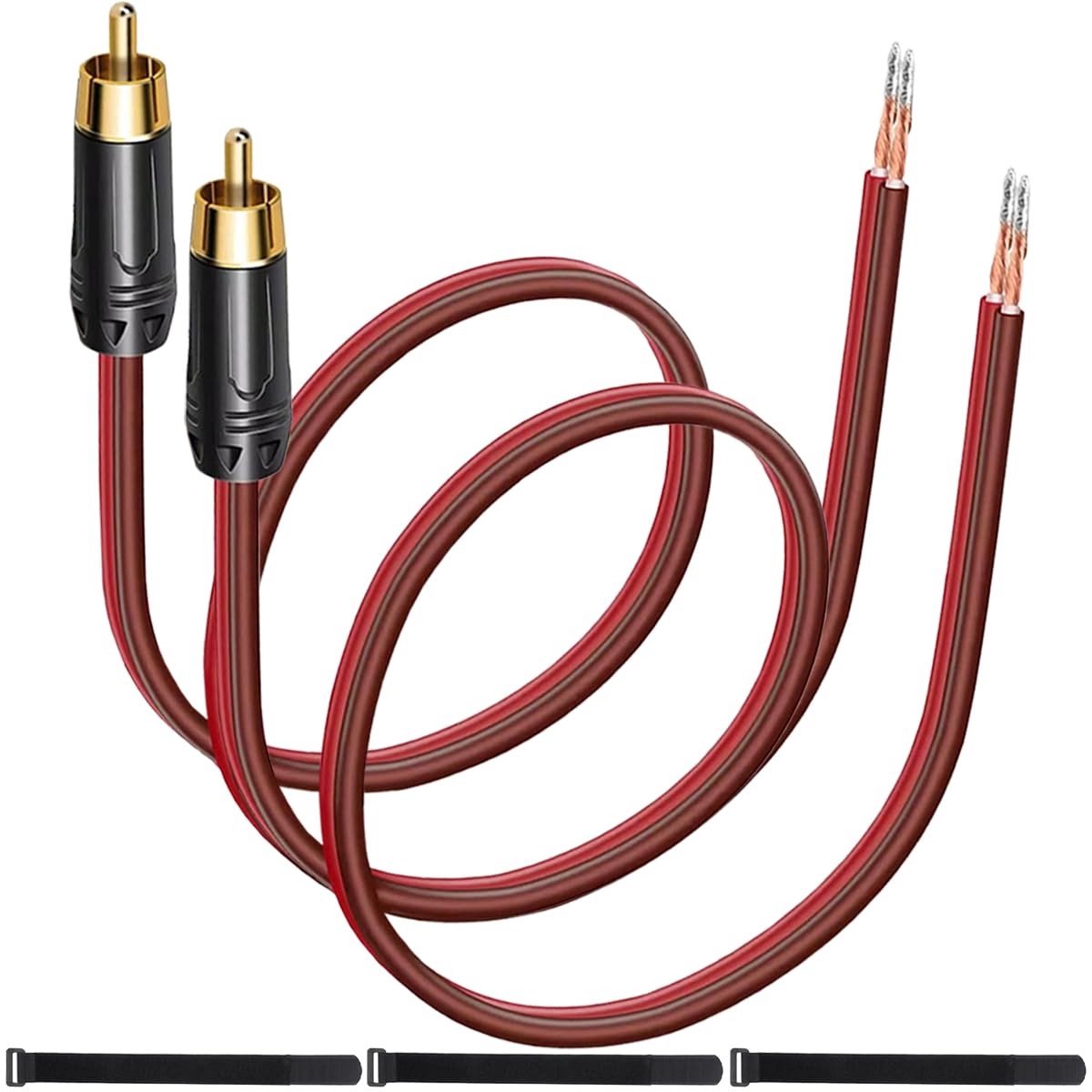 RCA naar Blote Draad Luidsprekerkabel 2FT/61CM 16AWG, Koper, Goud Geplateerde Plug, Corrosiebestendig met Kabelbinders voor Directe Aansluiting van Luidsprekers