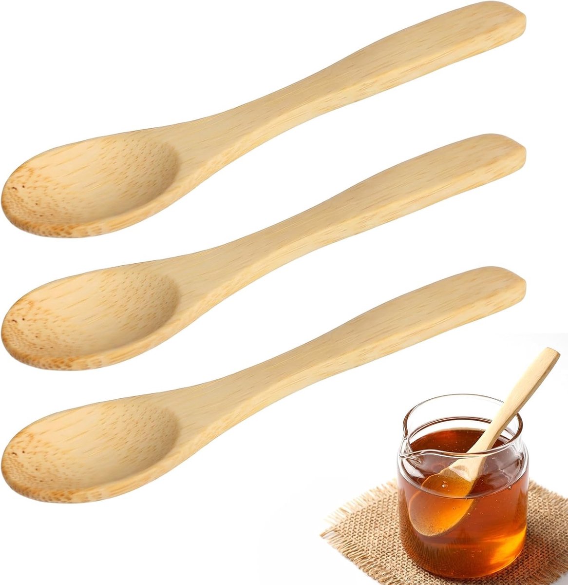 Set van 3 kleine houten lepelletjes voor honing, specerijen en suiker - Mini lepel voor koffie en thee (13,5 cm)