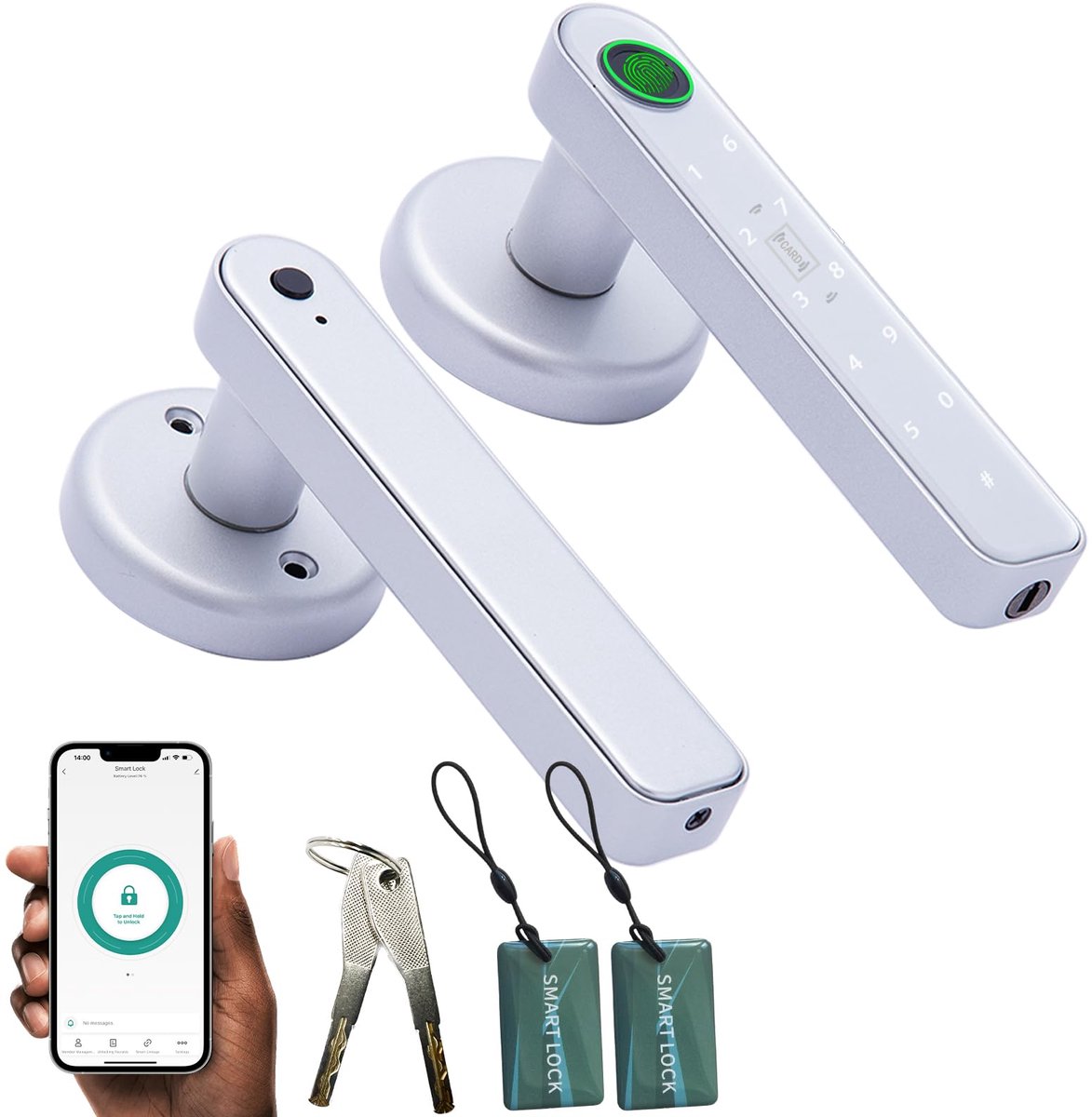 SnelShoppen - Slim Vingerafdrukdeurslot 5-in-1 met APP, Toetsenbord, IC-kaarten, Wachtwoord, Back-upsleutels - Slimme Deurknop voor Veiligheid en Gema