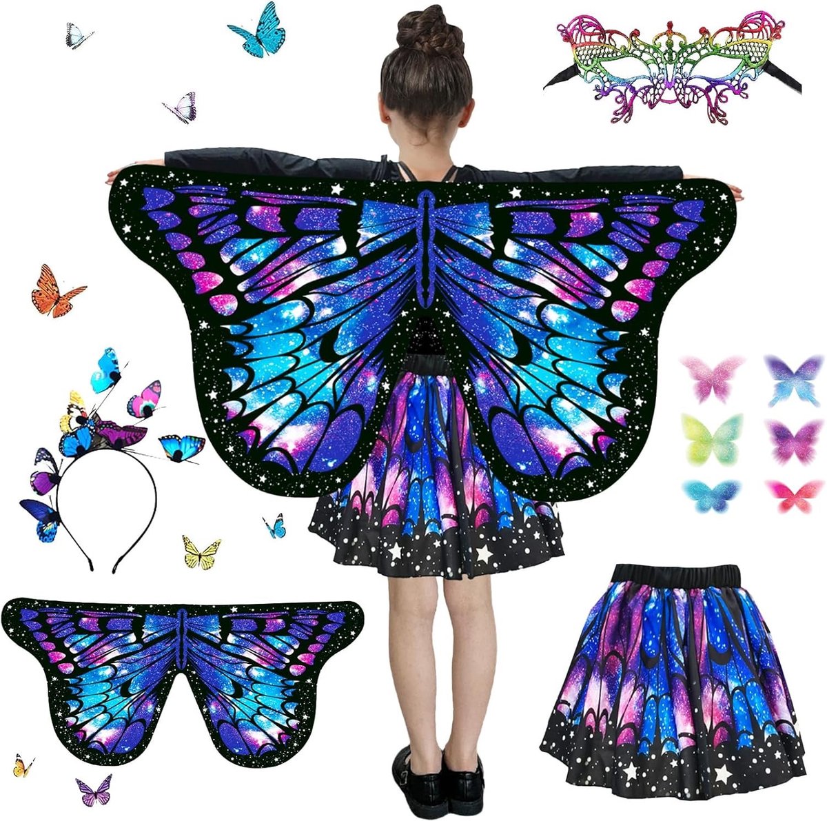 Vleugels voor kinderen, kleurrijk kostuum voor themafeesten, carnaval en verkleedpartijen, perfect voor meisjes.