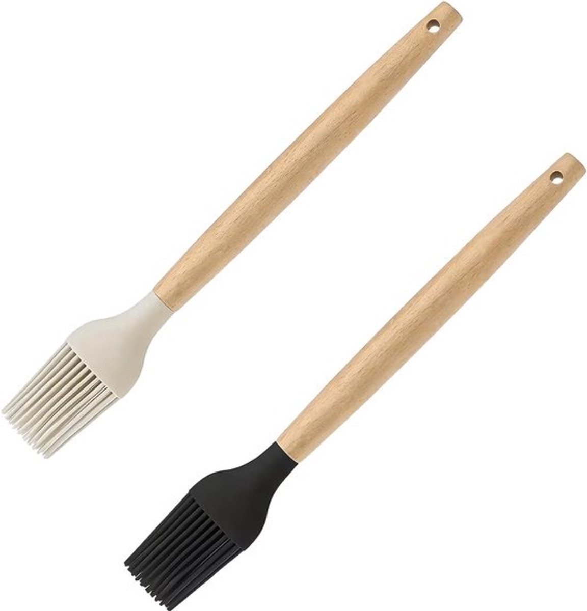 Thijox - Set van 2 Siliconen Bakkwasten met Bamboe Handgrepen - Hittebestendige Keukenpenselen voor Grillen, Braden en Bakken - 27 cm - Perfect voor K
