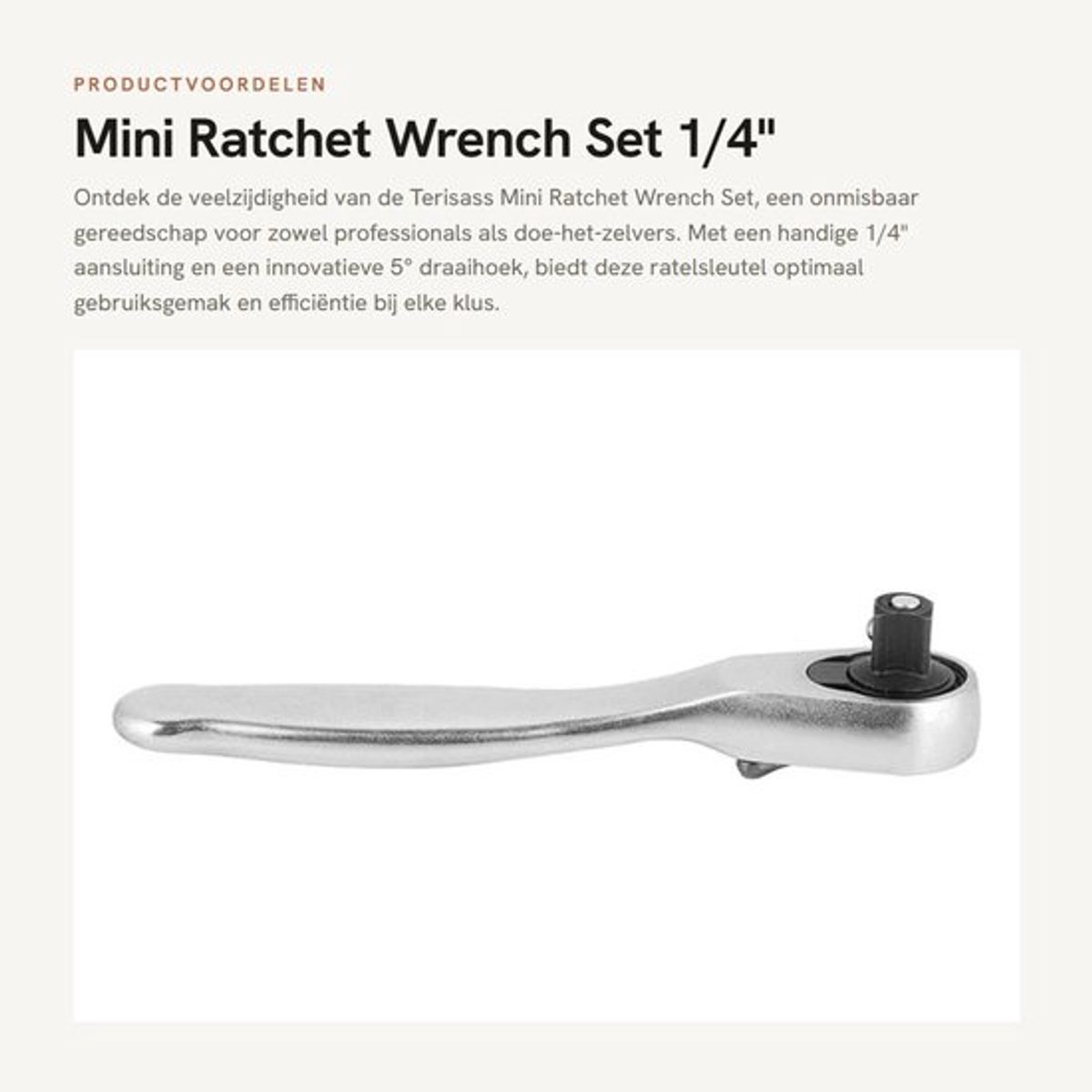 Ratelsleutelset - 1/4" Ratelsleutel - Schokabsorberend - Antislip - Inclusief Vierkante Sleutel - Lichtgewicht 57 g