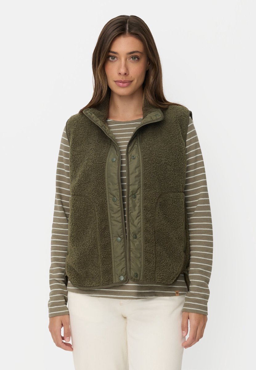 camel active Teddyvest met opstaande kraag - Maat womenswear-44 - Donkergroen