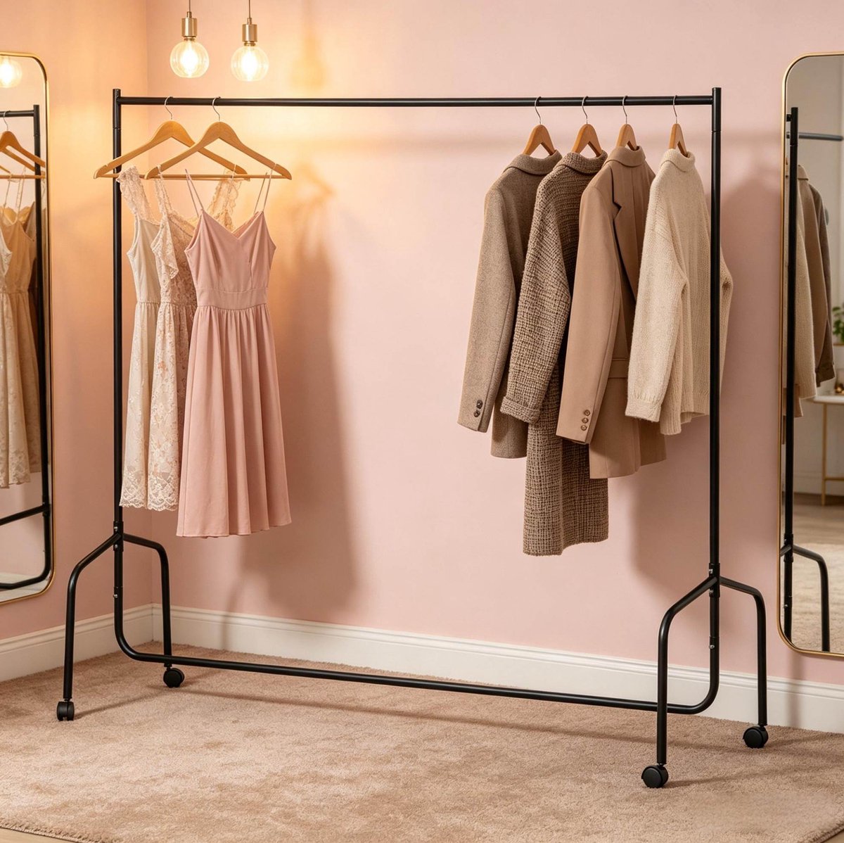Kledingrek Met Wielen – 180 X 60 X 170 Cm – Stevige Stalen Constructie – Zwart – Mobiel Voor Binnen En Buiten – 140 Kg Draagvermogen