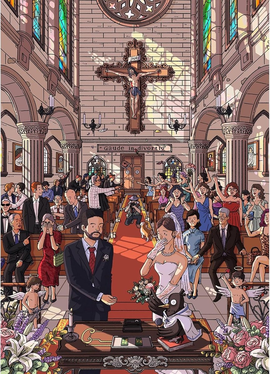 Puzzel 1000 stukjes voor volwassenen - Zwarte komedie kerk illustratie | Matte oliedruk, oogvriendelijk, stofvrij, uitstekende grip, perfect cadeau voor puzzelliefhebbers