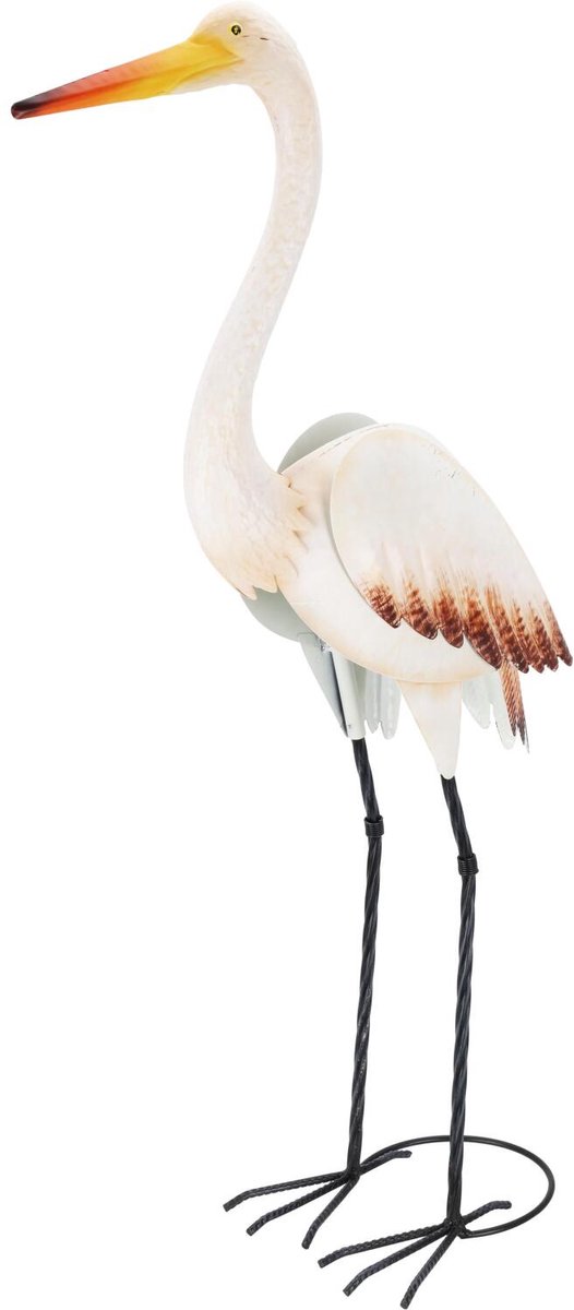 Pro Garden tuin decoratie dier / vogel beeld - Metaal - Ooievaar - 90 cm - buiten - wit