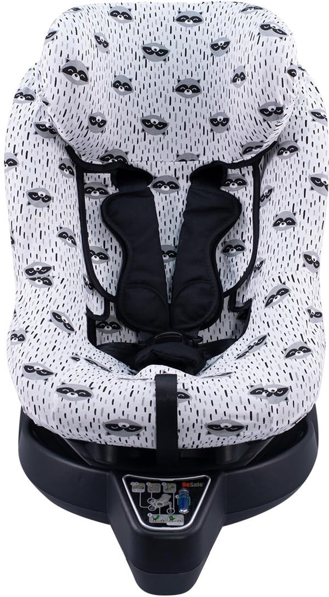 SnelShoppen - Kids Autostoelhoes Raccoon - Katoenen Hoes voor Besafe Izi Turn B I-Size - Geschikt voor Kinderen - Bescherming en Comfort - Ideaal voor