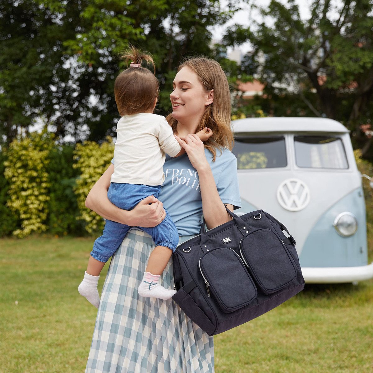 SnelShoppen - Luiertas met Waterdichte Veranderende Mat, 2 Verstelbare Kinderwagenhaken, Multifunctionele Schoudertas, Zwarte Reistas voor Onderweg, I