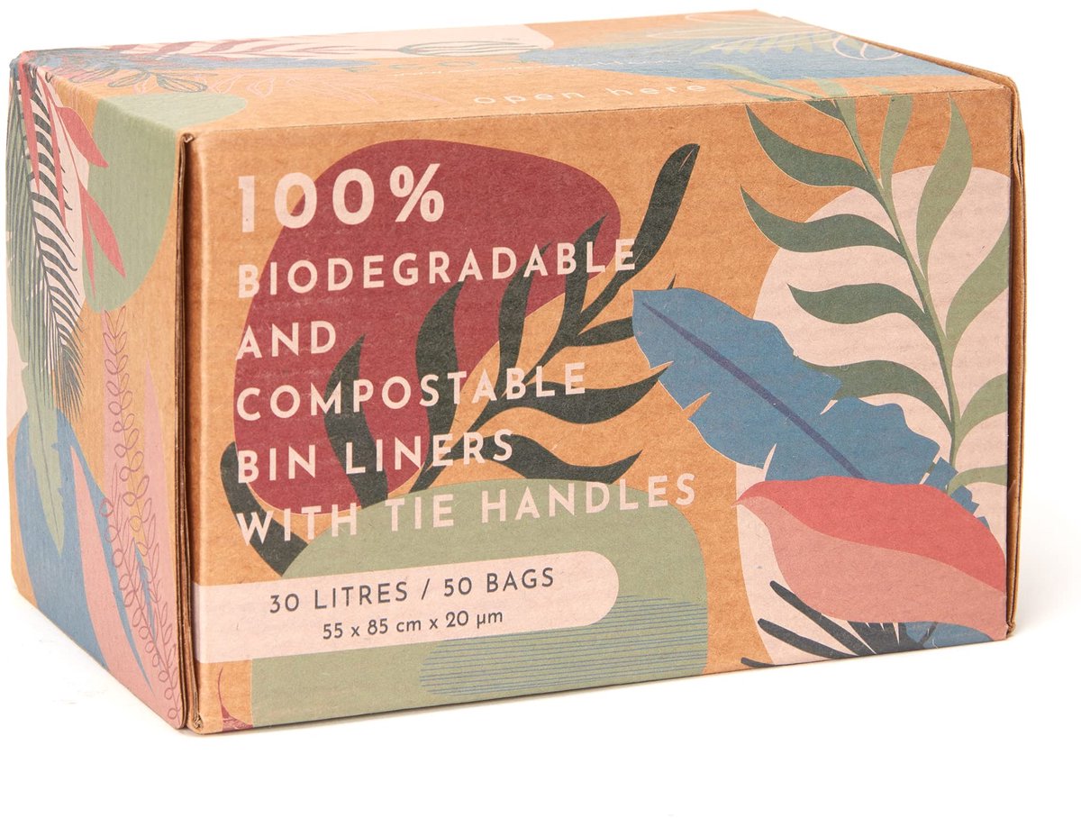 SnelShoppen - ECO WAVE 100% Biologisch Afbreekbare en Composteerbare Afvalzakken, 30 Liter, 50 Zakken, EN 13432 Gecertificeerd voor Tuin, Keuken en Fe