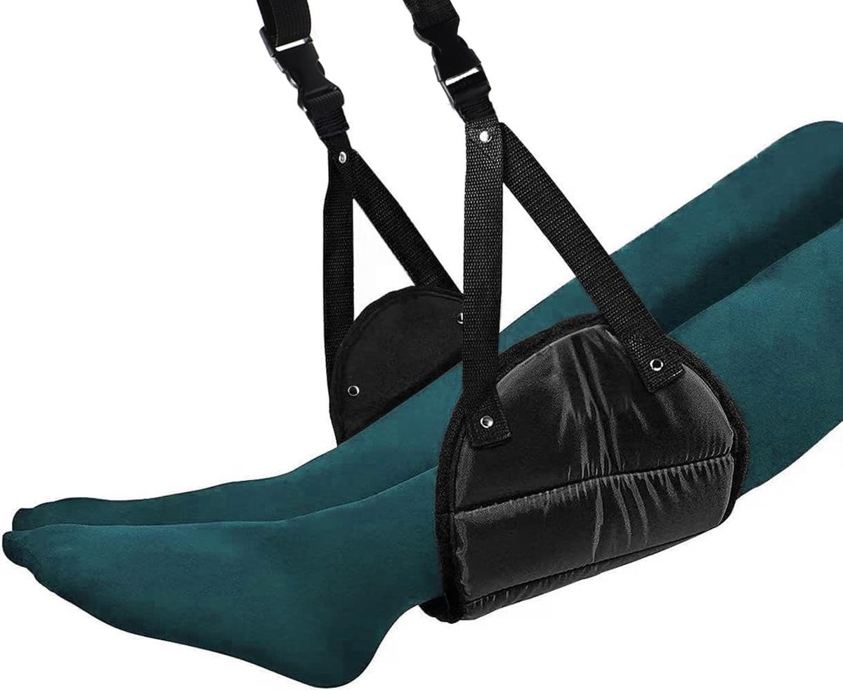 SnelShoppen - Memory Foam Voetensteun, Draagbare Voetensteun, Hoogte Verstelbaar, Reisaccessoires, Voetensteun Hammock, Zwart