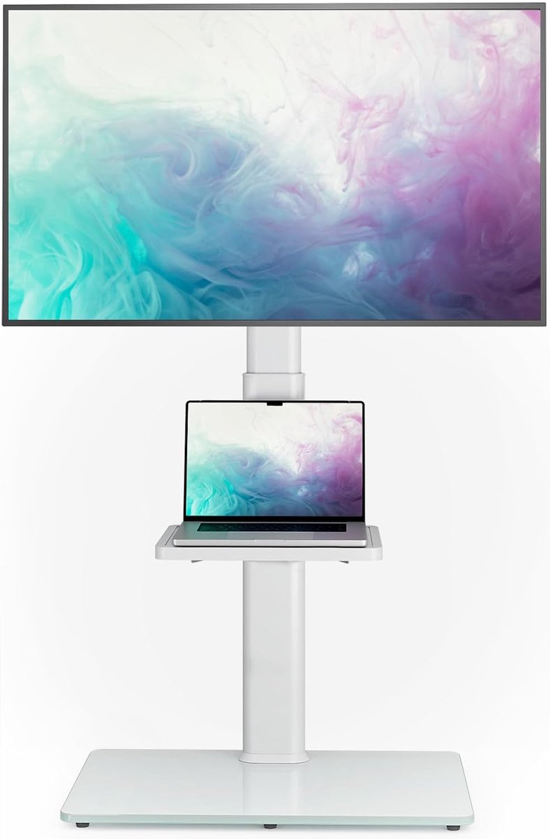 SnelShoppen - TV Stand Vloerstandaard voor 32-65 Inch Televisie tot 35 kg, Hoogte Verstelbaar, Draai- en Kantelbaar, Max. VESA 400x400mm (Wit)