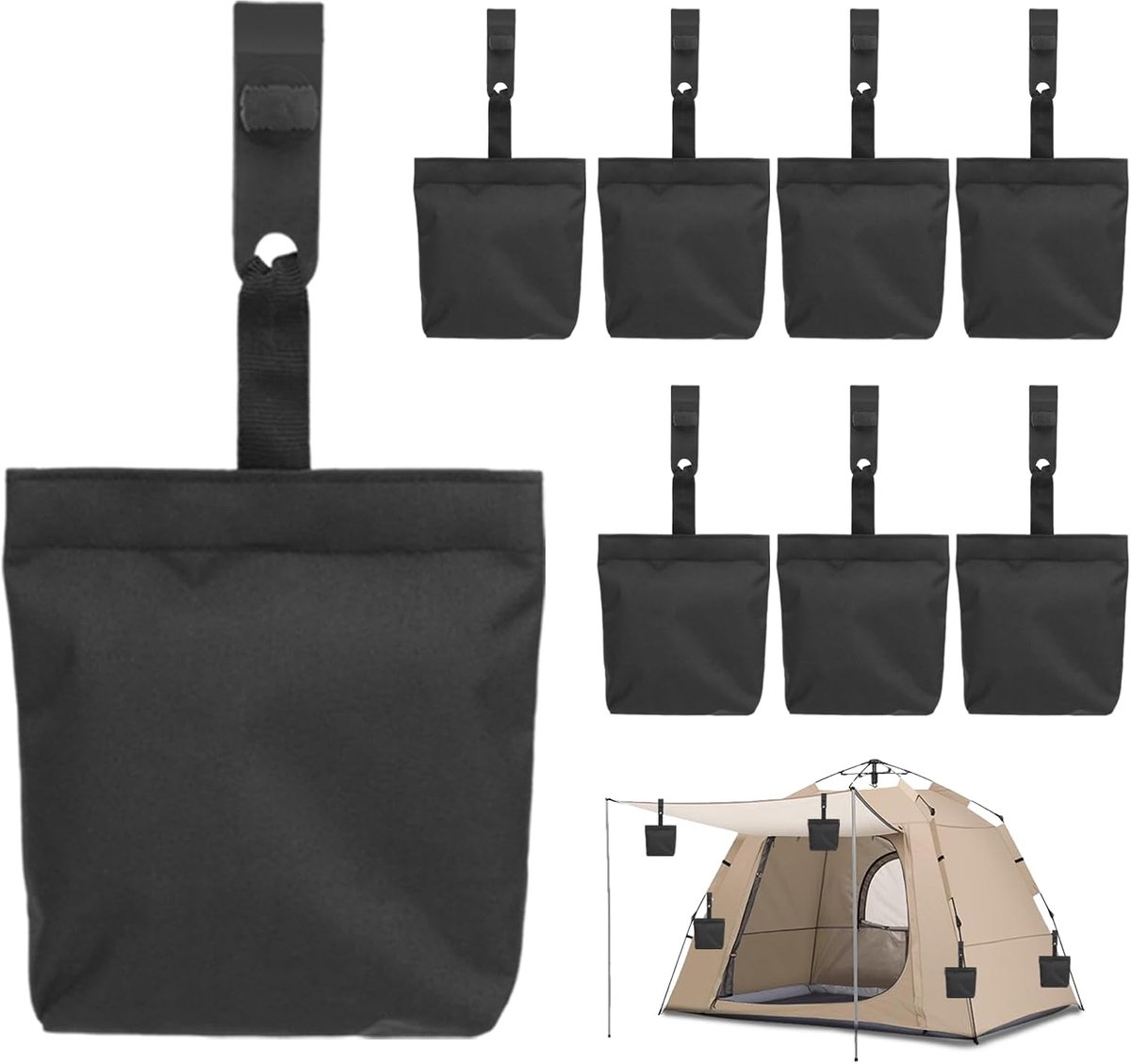 SnelShoppen - Zandzakken voor Paviljoen en Tent, 8 Stuks, Kleine Zandzak met Bevestigingsaccessoires, Verzwaarde Zandzakken voor Buiten, Tuin, Feest,