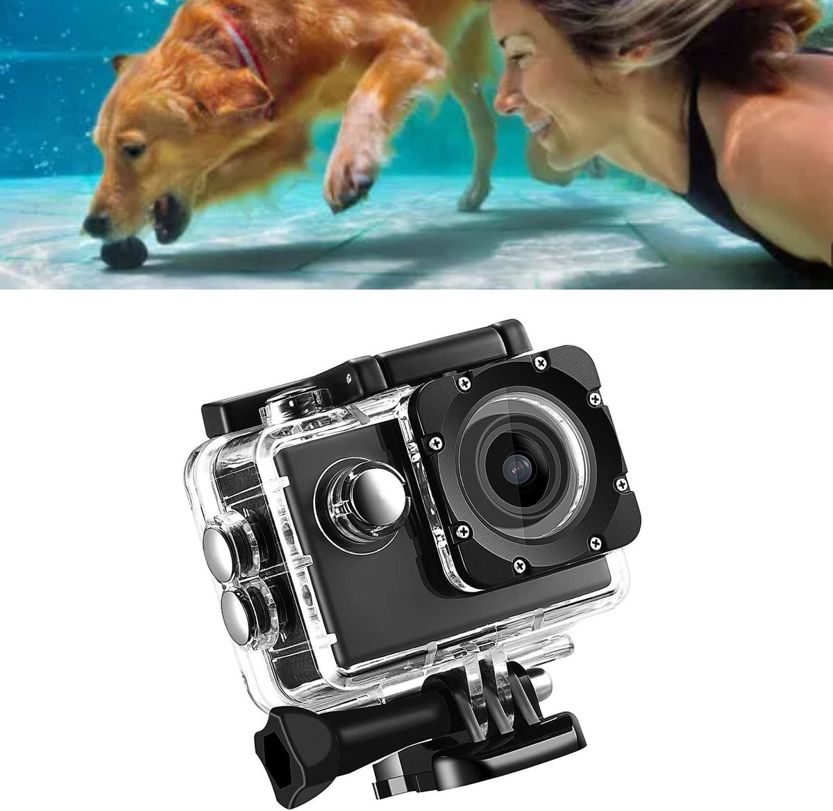 SnelShoppen - 1080HD 12MP Actiecamera - Waterdichte Videorecorder - Onderwatercamera voor Sportieve Outdooractiviteiten, Duiken, Snorkelen met Montage