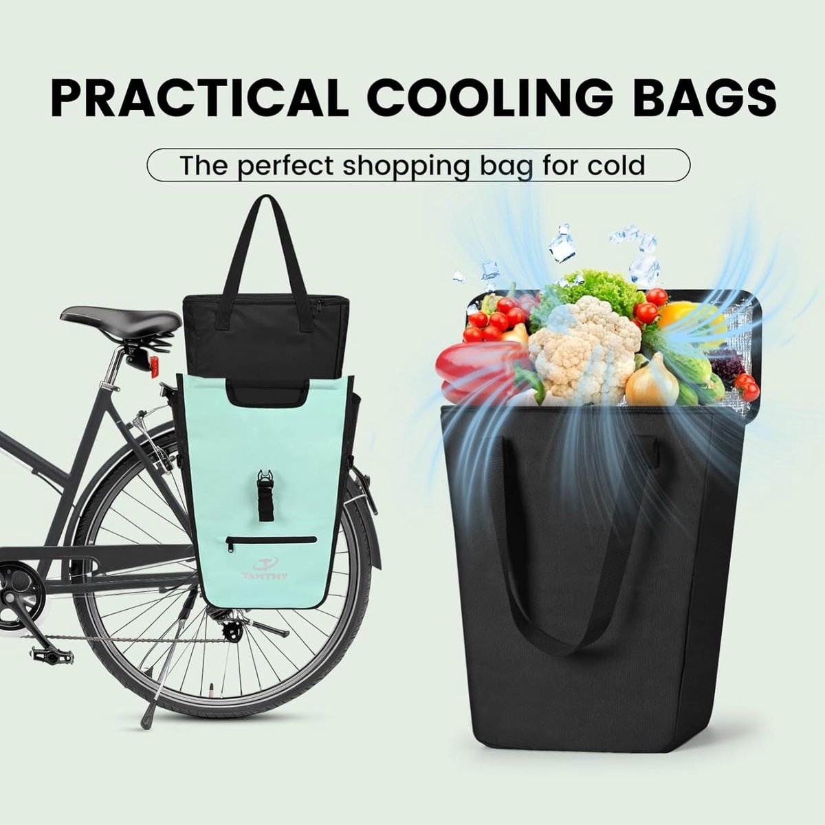 SnelShoppen - Fietstas voor bagagedrager achter 3-in-1 met afneembaar koelinzetstuk, ruime schoudertas en transporttas (22-28 l) voor winkelen, mounta