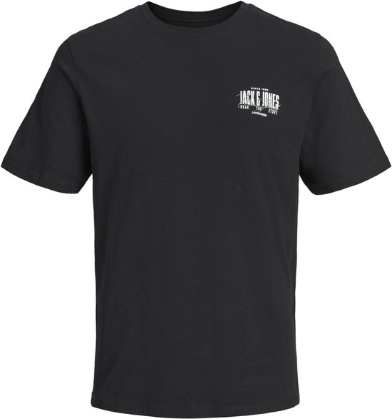 Zwart T-shirt met korte mouwen en het Jack & Jones logo op de linkerborst.