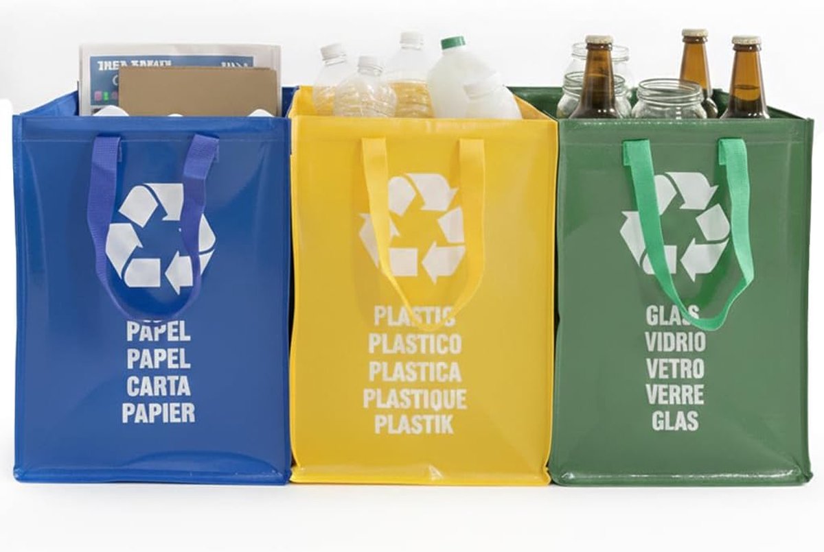SnelShoppen - Afvalzakken met Handvatten voor Recycling, Set van 3, 44L, Biologisch Afbreekbaar, Geschikt voor Glas, Plastic en Papier, Ideaal voor Th