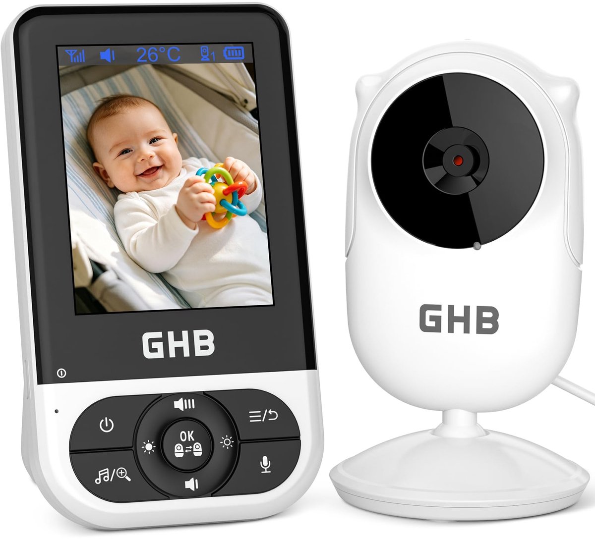 SnelShoppen - Babyfoon met Camera 2,8 inch - Babymonitor met Nachtzicht, VOX, Slaapliedjes, Intercomfunctie, Temperatuursensor, Ondersteunt tot 4 Came