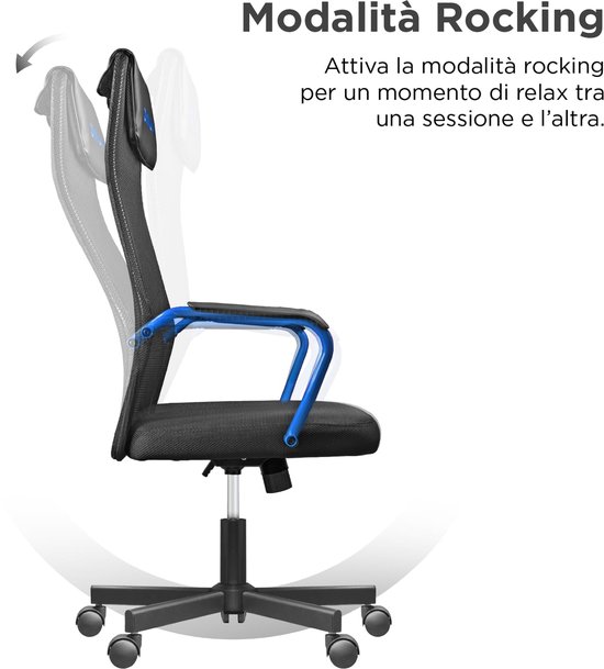 SnelShoppen - Nuwo Grid Gamingstoel Draaibaar Ergonomisch Hoogte Verstelbaar Bureau- en Bureaustoel Ademend Blauw 110 kg van snelshoppen — afbeelding 4