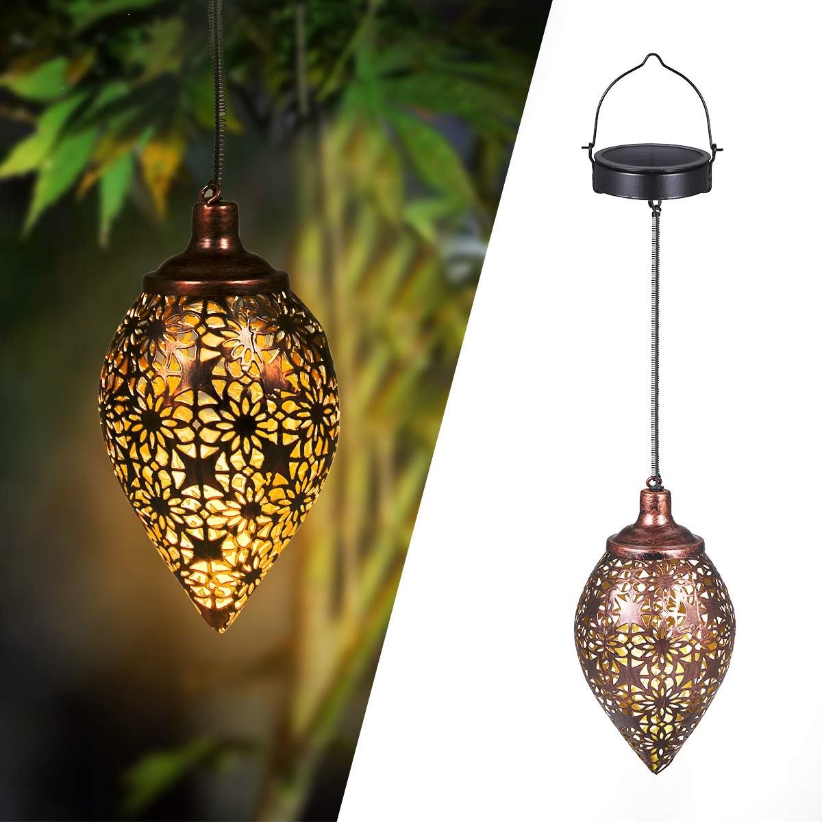 SnelShoppen - Görvitor LED Solar Lantaarn Buiten Hangend - Decoratieve Zonne-Energie Tuinlamp voor Balkon, Patio, Feest, Kerst - Uniek Olijf Design