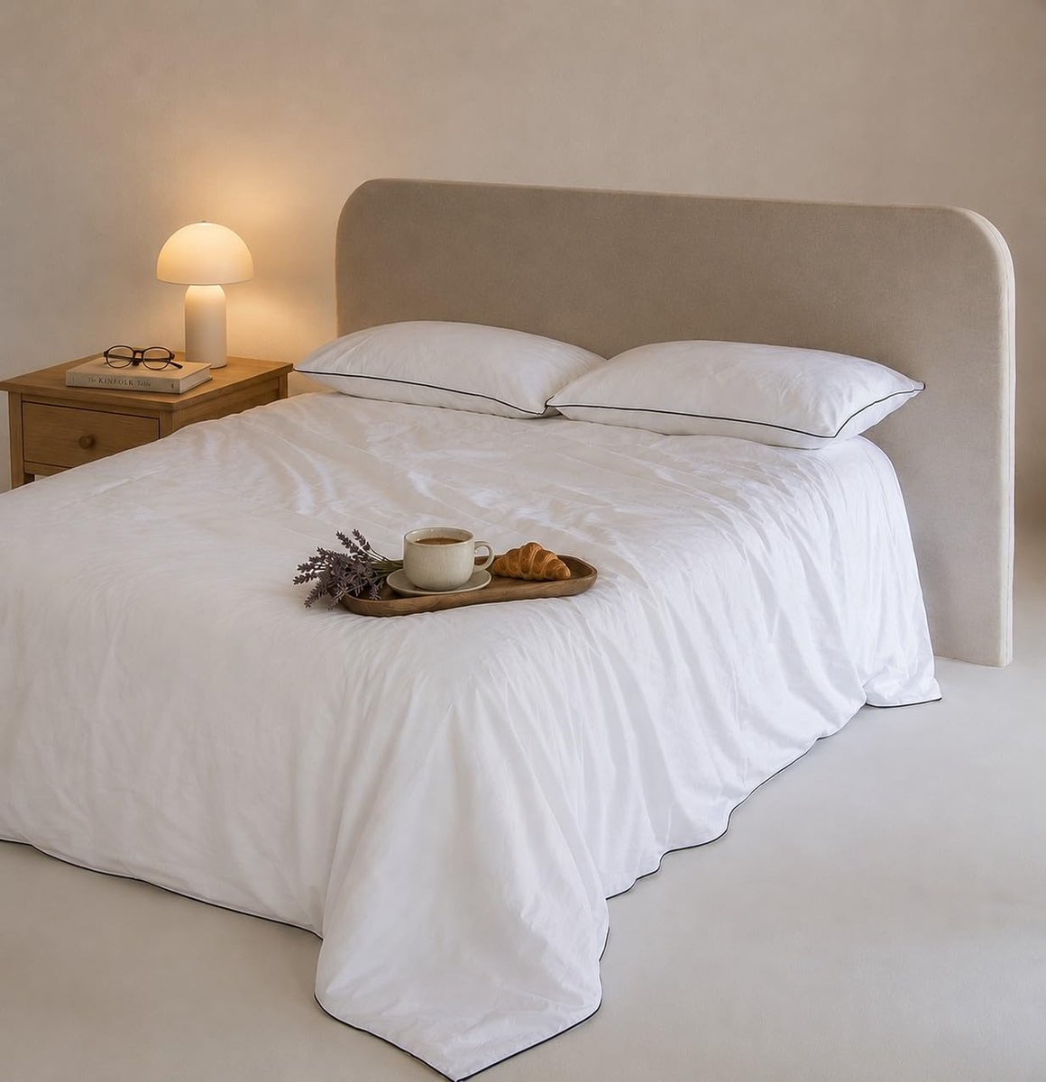 SnelShoppen - Dekbedovertrek 200 x 190/200 Satijn 300 Draad, Wit, 4-delig Set met Hoeslaken en 2 Kussenslopen, 100% Egyptisch Katoen, Luxe Slaapervari