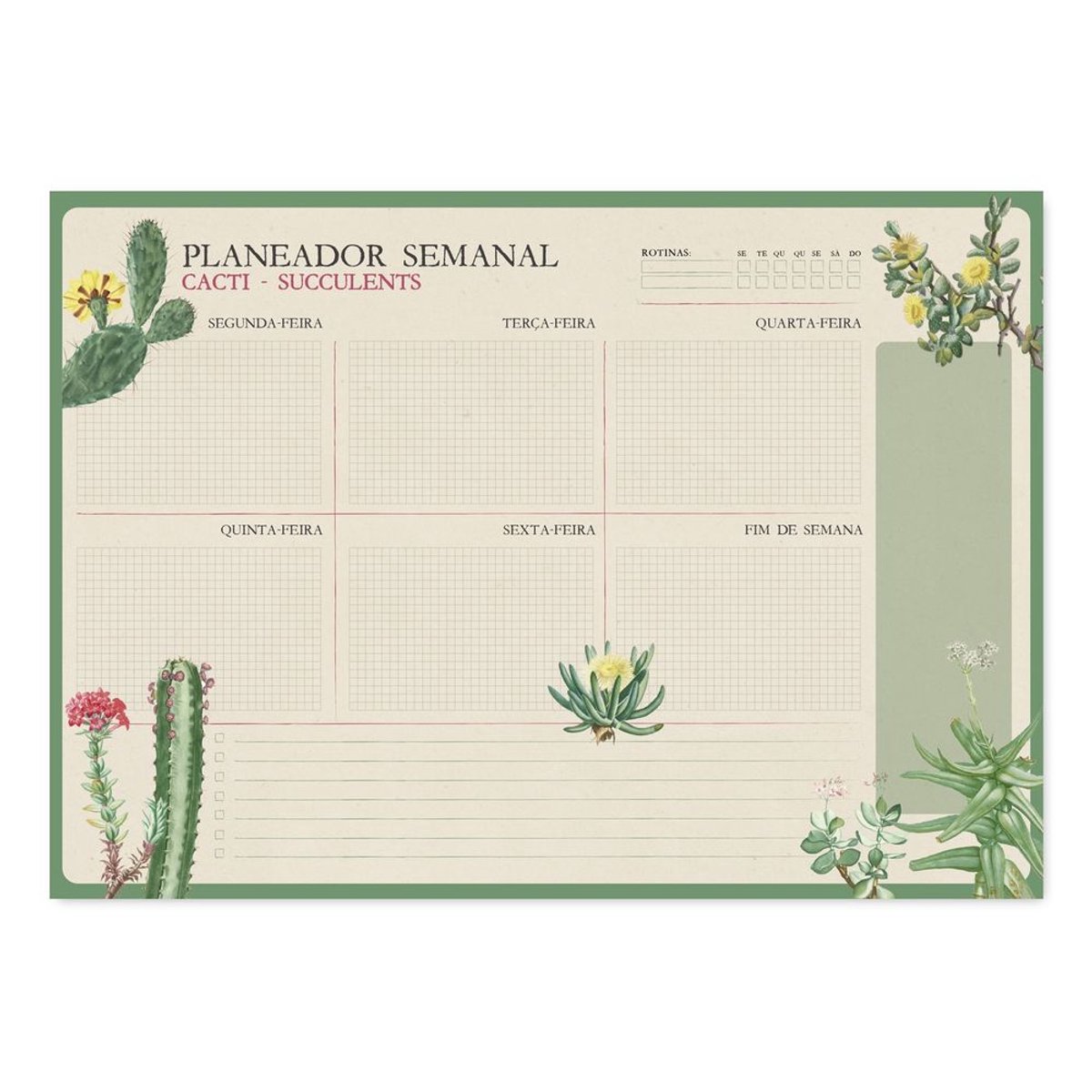 Grupo Erik - Botanical Cacti A3 Weekly In Portuguese Planner - Multicolours