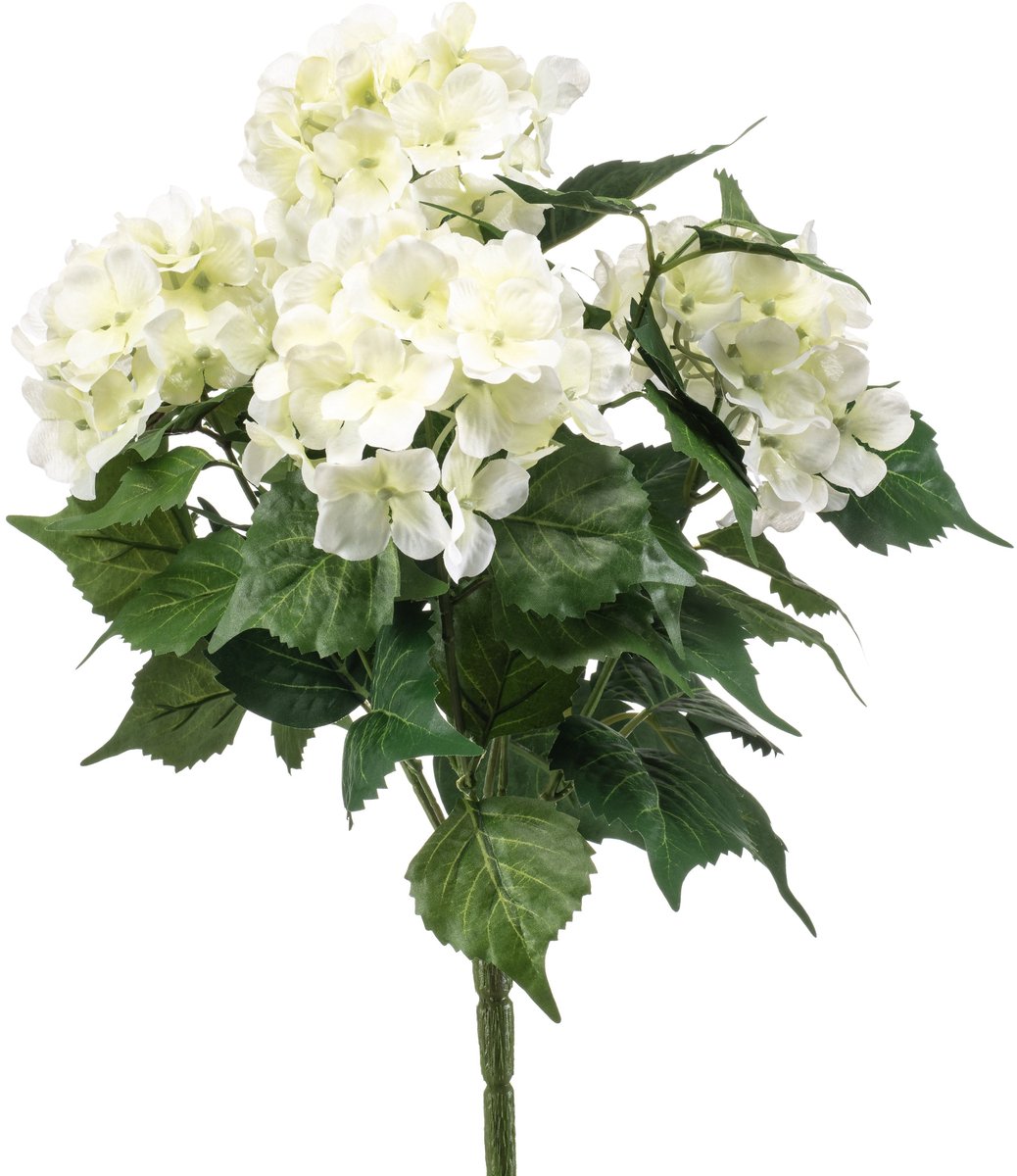 Emerald - Kunstplant Hortensia 38cm wit/groen - Kunstplant voor binnen