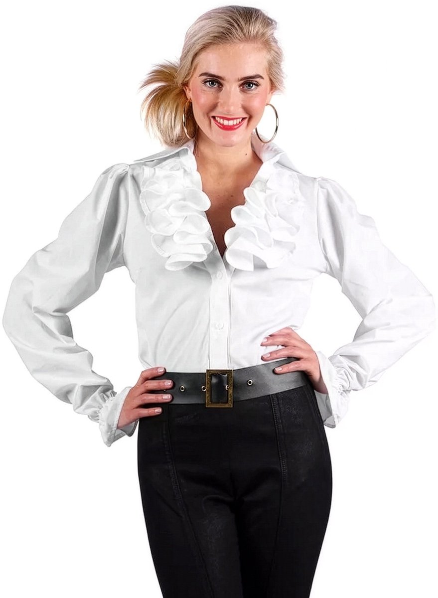 Ruches blouse met jabot wit