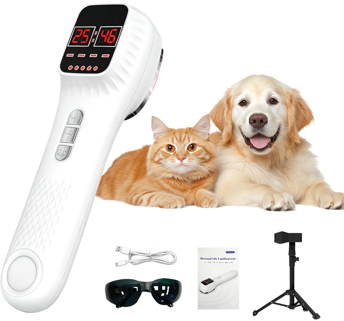 SnelShoppen - Handheld Koudlasertherapieapparaat met LED-display, 3 x 808 nm + 16 x 606 nm, 4 Vermogensniveaus, 7 Tijdmodi, Draagbare Infraroodlichtth