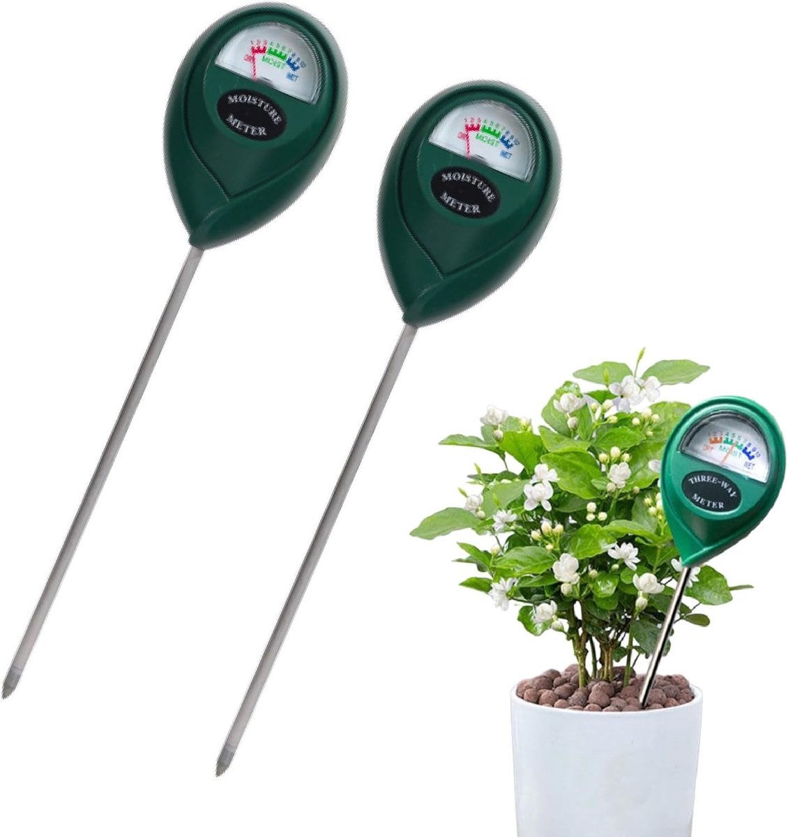 Set van 2 Grondvochtigheidsmeters met Lange Probe voor Plantenbewatering en Irrigatie Monitoring zonder Batterijen, Ideaal voor Tuin en Landbouw