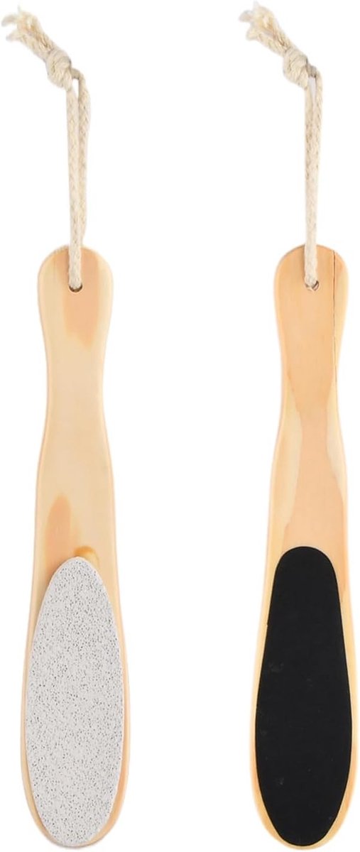 Dubbelzijdige Houten Eeltvijl met Pumice Steen voor Voetverzorging - Eeltverwijderaar en Voetscrubber met Draagriem voor Pedicure en Huidvernieuwing