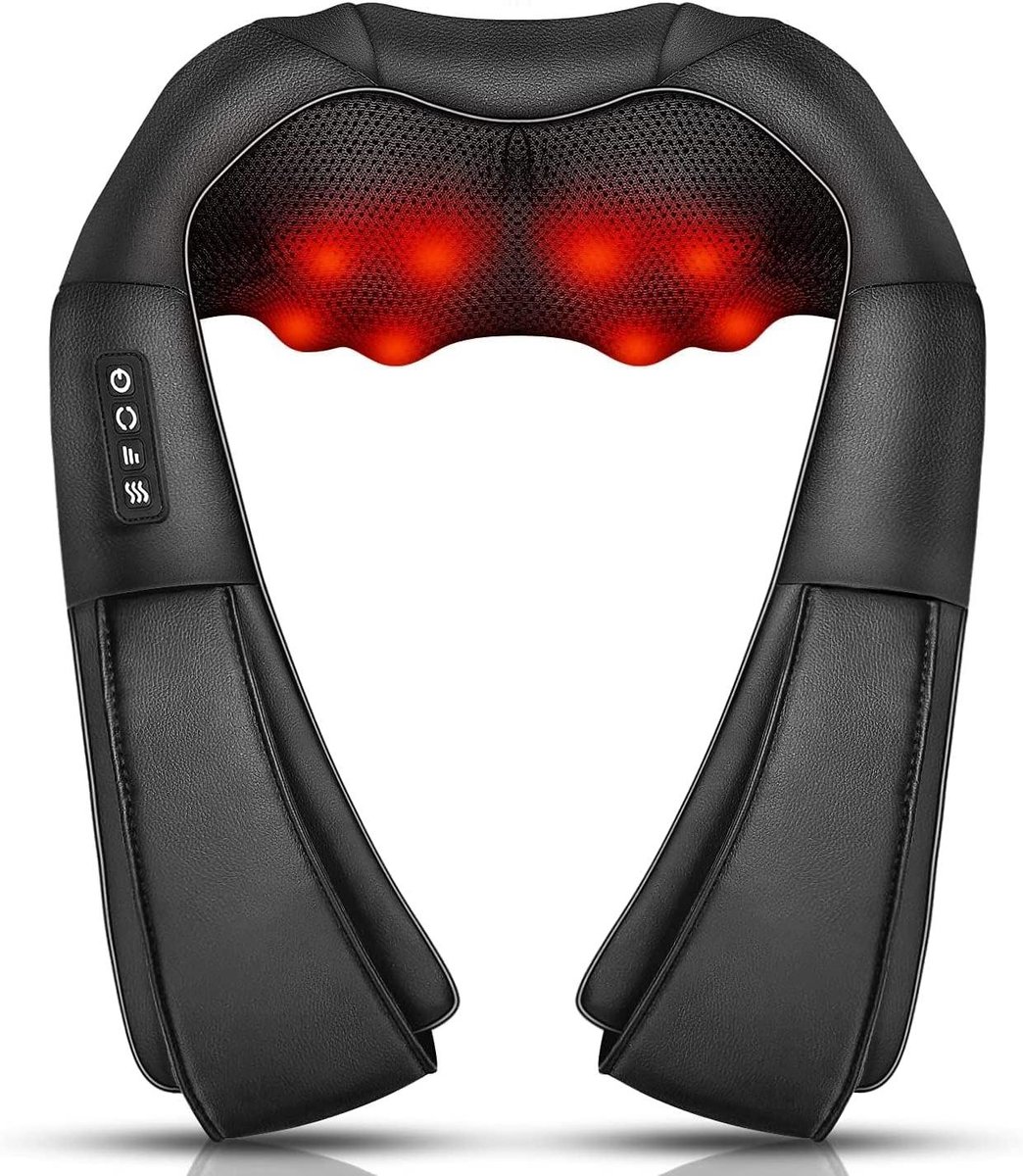 Nekmassageapparaat met warmte - Schouderrug massage - Spierontspanning thuis - Ergonomisch design - 40 x 18 x 18 cm - Zwart