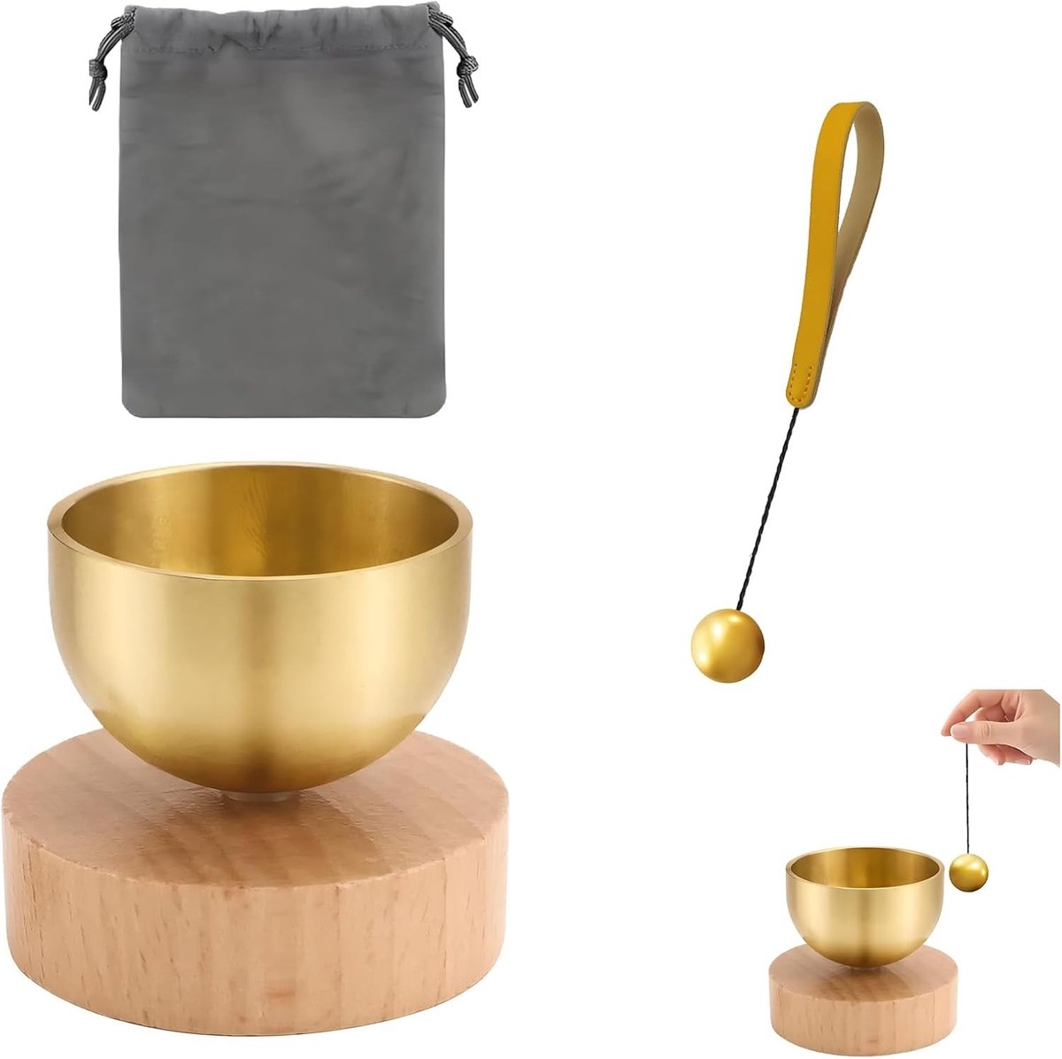 Mini Tibetaanse Klankschaal Set met 3 Onderdelen - Ideaal voor Meditatie, Yoga en Diepe Ontspanning met Helende Klanken en Trillingen