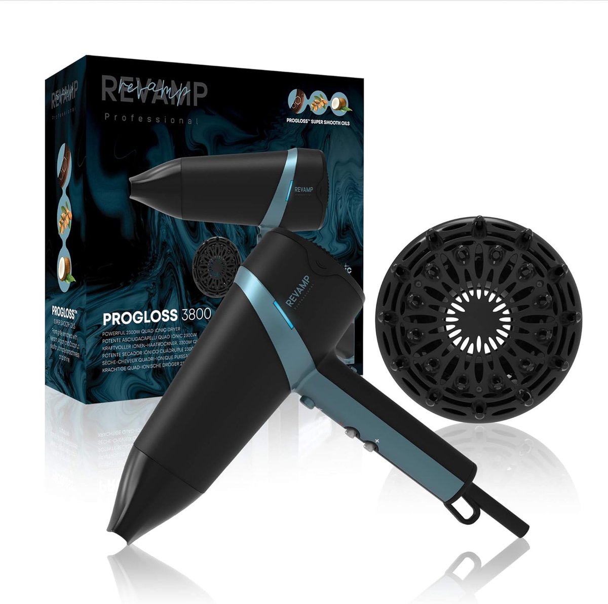 SnelShoppen - Lichtgewicht Haardroger met Diffuser en Volumiser - Professionele Föhn voor Glad of Volumineus Haar - Zwart/Blauw - 2300W Krachtige Styl