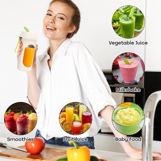 Draagbare Blender - Smoothie Maker - Gezonde Drankjes Maken - 12 Roestvrijstalen Bladen - 450 ml - Wit — afbeelding 5