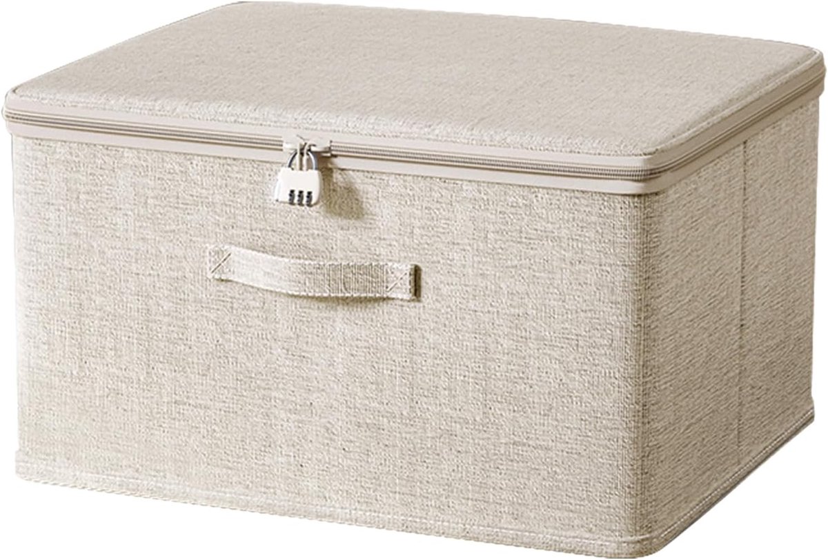 SnelShoppen - Extra Large Lockable Box 49x37x31 cm - Opbergdoos met Combinatieslot - Beige - Ideaal voor Kleding, Dekens, Seizoensartikelen, Veilig en