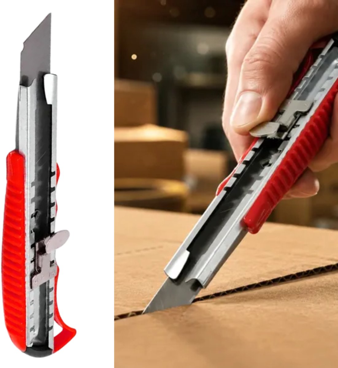 Professioneel Metalen Breekmes 18 mm – Volledig Metalen Handvat & Metalen Mesgeleider – Ergonomisch Stanleymes – 162 mm – Heavy Duty Universeel Afbreekmes