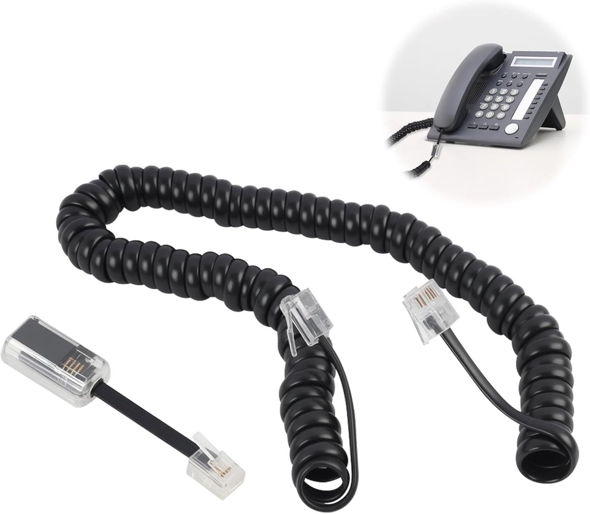 Telefoon kabel met 360° draaibare deviatieknop, zwart - Microfoon kabel voor vaste telefoon, universeel compatibel met RJ9 interface voor thuis en kantoor, storingsvrij
