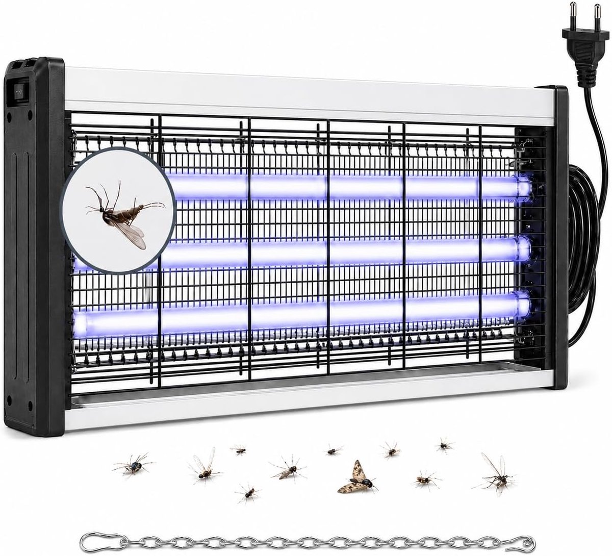 SnelShoppen - Elektrische Insectenverdelger voor Binnen, Muggenlamp, Vliegenval, 3000V, 3 Verwisselbare LED-Buizen, Chemisch Vrij, Voor Keuken, Restau