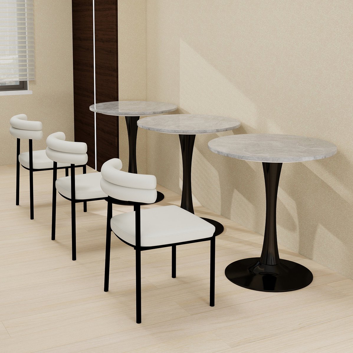 MEUNIQ ronde eettafel 70 x 70 x 72 cm met grijs kunstmarmer blad en zwarte centrale tafelvoet, modern tafel voor 2-4 personen in eetkamer of woonkamer