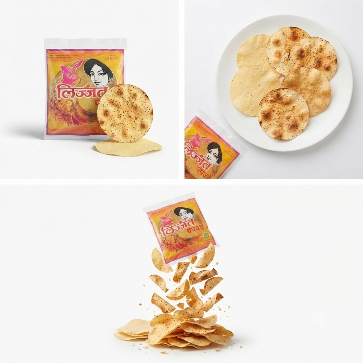 Lijjat Jeera Papad - Cumin Linzen Papadums - 1 x 200g - Authentieke Indiase Kruidige Papadum - Knapperige Linsendeeg - Snel te Bakken of Roosteren - Glutenvrij Snacksmeesterwerk Met Kajal Sticker