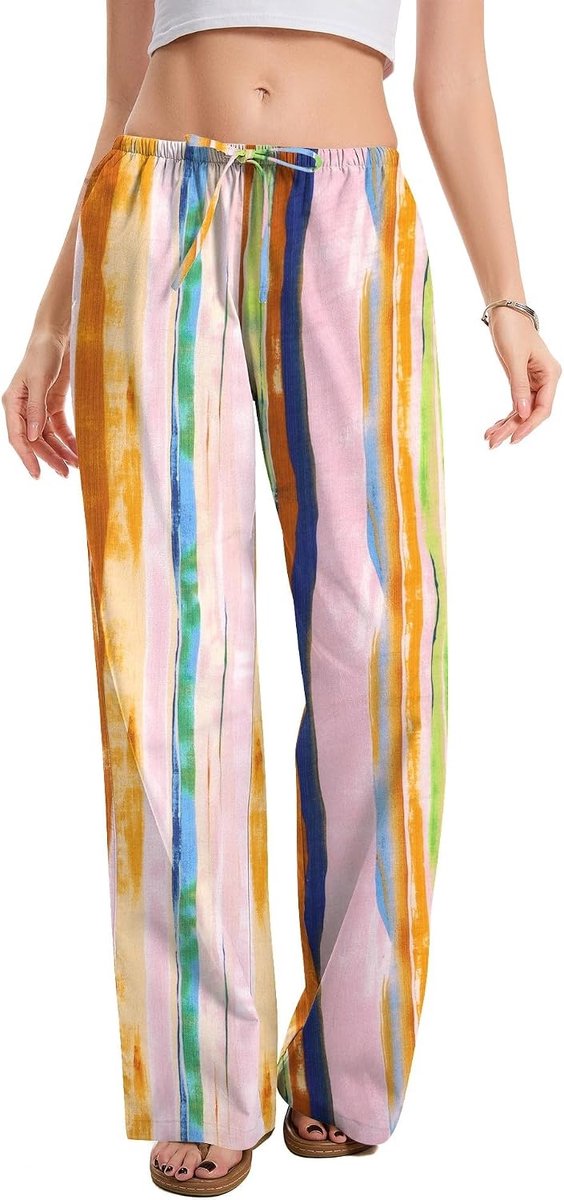 Vrouwen Linnen Broek Zomer Palazzo Lounge Broek Strand Wijde Pijpen Casual Baggy Elastische Taille 2025