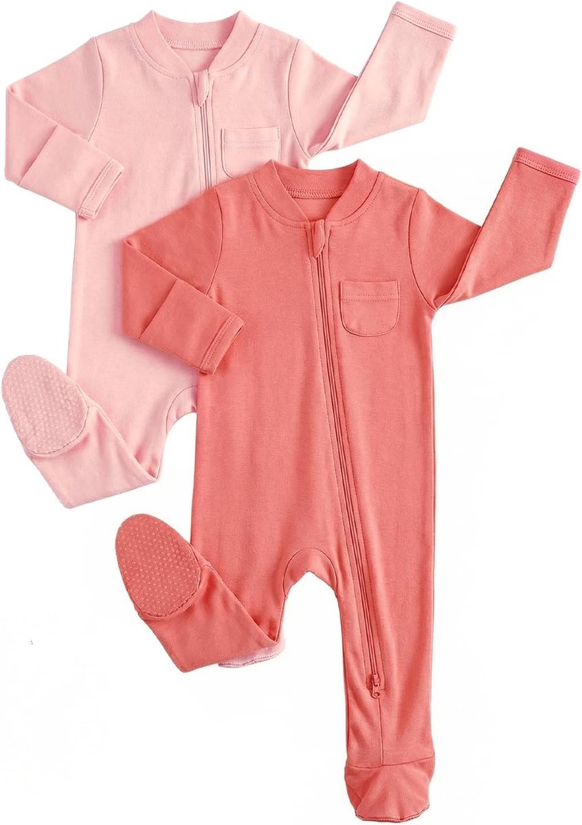 Katoenen babypyjama, set van 2 stuks, lange mouwen, pasgeborenen, jongens, meisjes, romper, babykleding, roze, 0 maanden